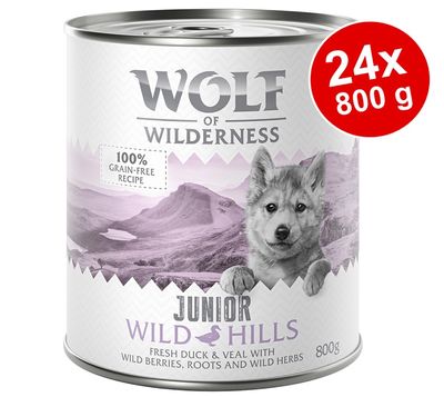 Sparpaket Wolf of Wilderness Junior 24 x 800 g - Duo-Protein