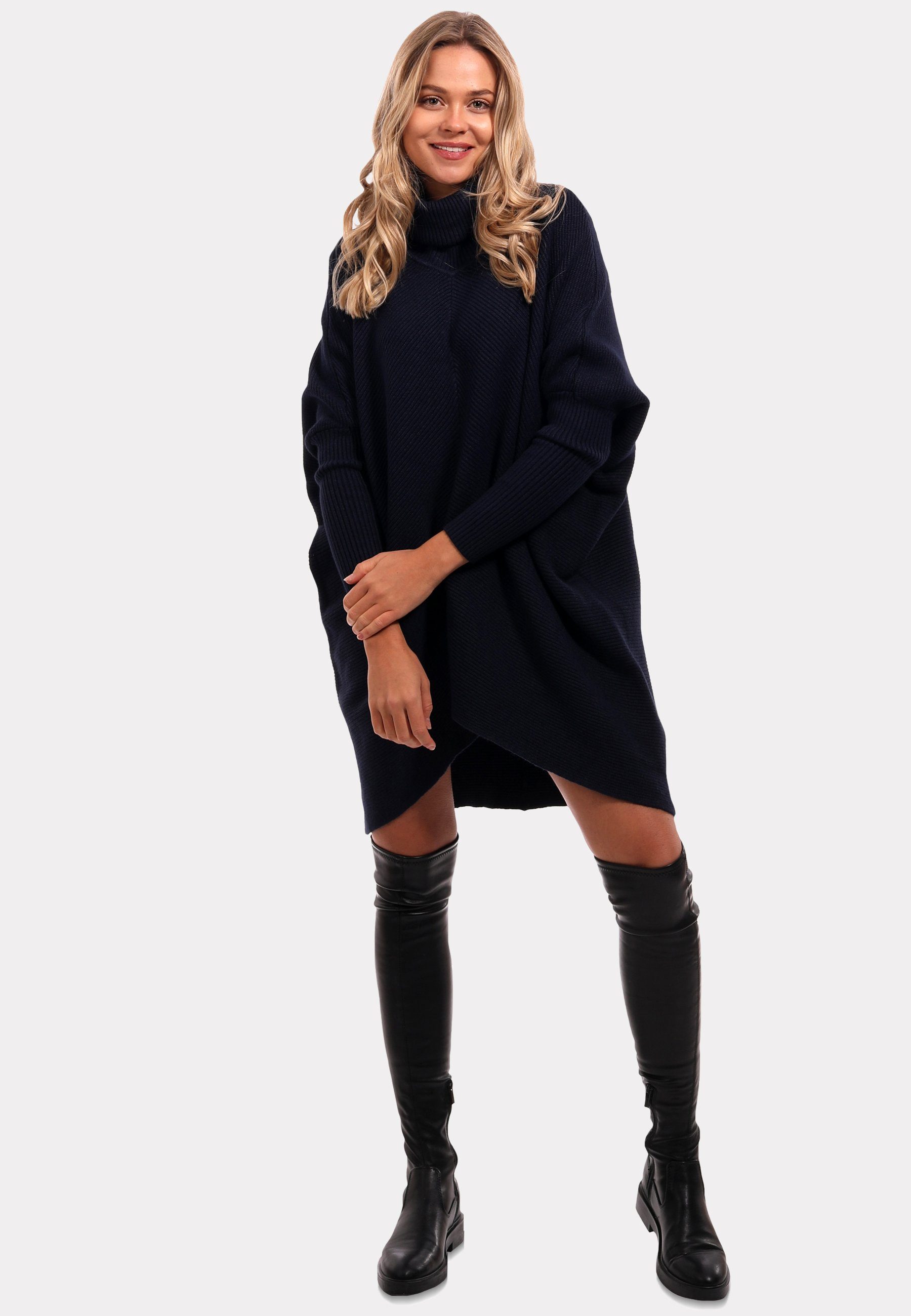 YC Fashion & Style Longpullover Strickpullover asymmetrisch Plus Size mit Rollkragen (1-tlg) in Unifarbe, mit überschnittenen Schultern