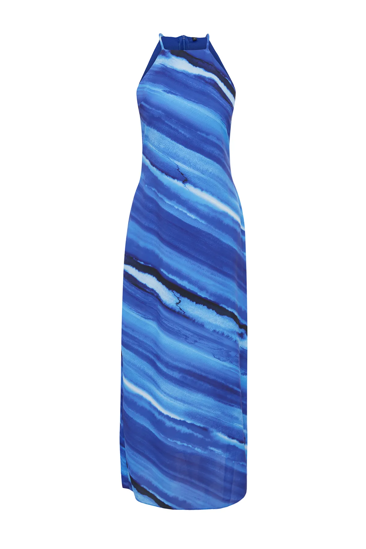 Trendyol Collection  Blaues, ärmelloses, gerade geschnittenes, gefüttertes Maxi-Webkleid TWOSS23EL02238