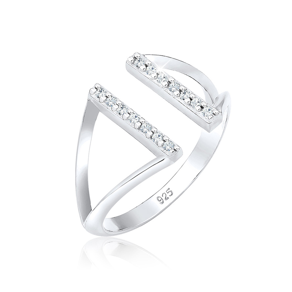 Elli Elli Bague Geo Resize Offen Kristalle 925 Silber Bague