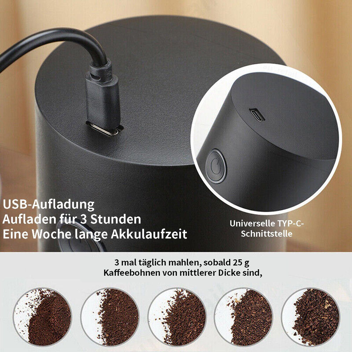 Yoyaxi Kaffeemühle Kabellose Kaffeemühle, elektrische USB-wiederaufladbare, Kaffeebohnenmühle