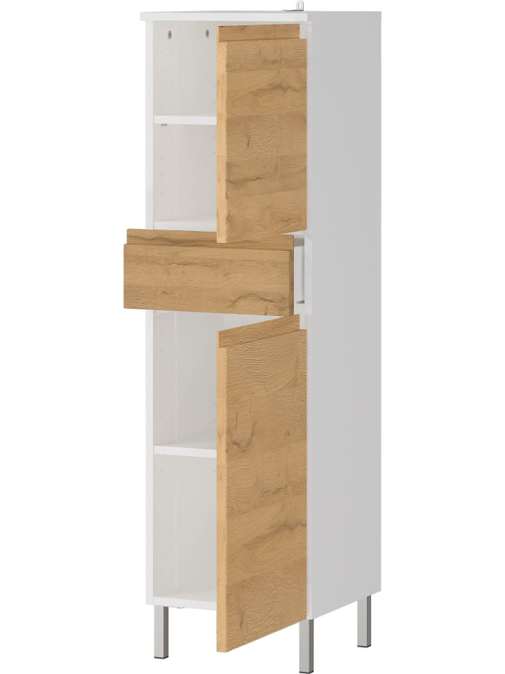 KADIMA DESIGN Hochschrank, verstellbare Böden, 34x34x120 cm, Weiß/Braun günstig kaufen onesize