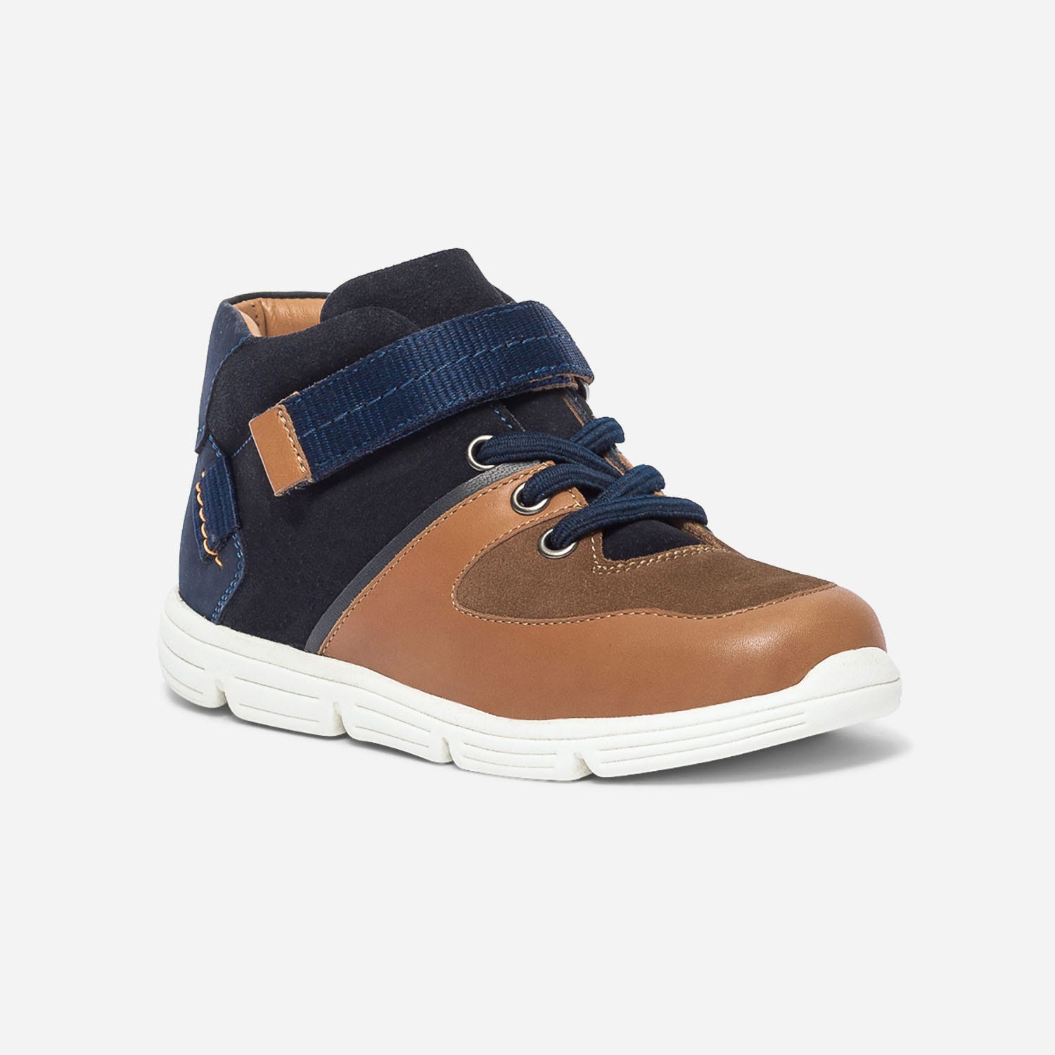 Basket camel, marine et marron bi matière