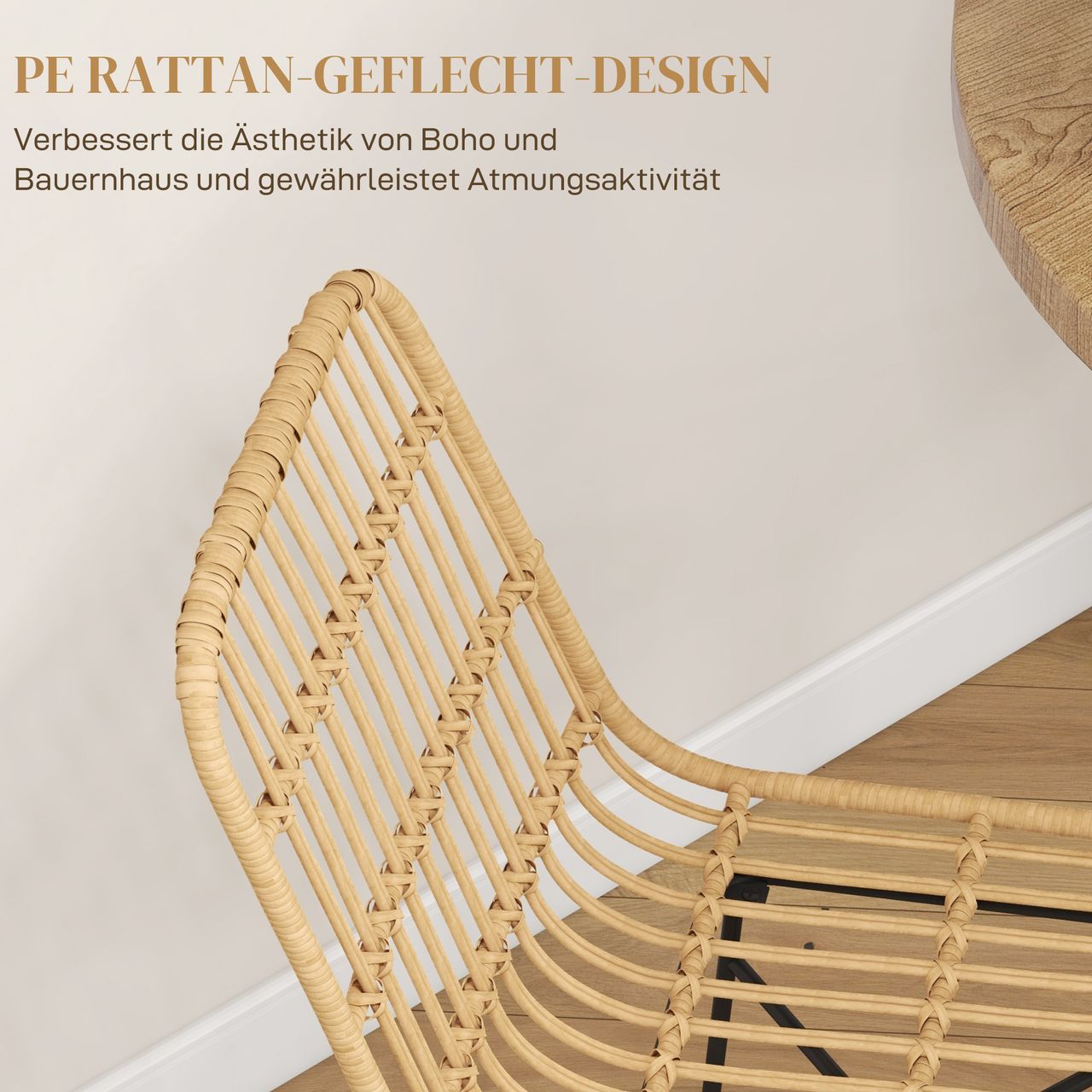 HOMCOM Barhocker 2er-Set, Barstuhl mit Rückenlehne aus PE-Rattan, Gelb