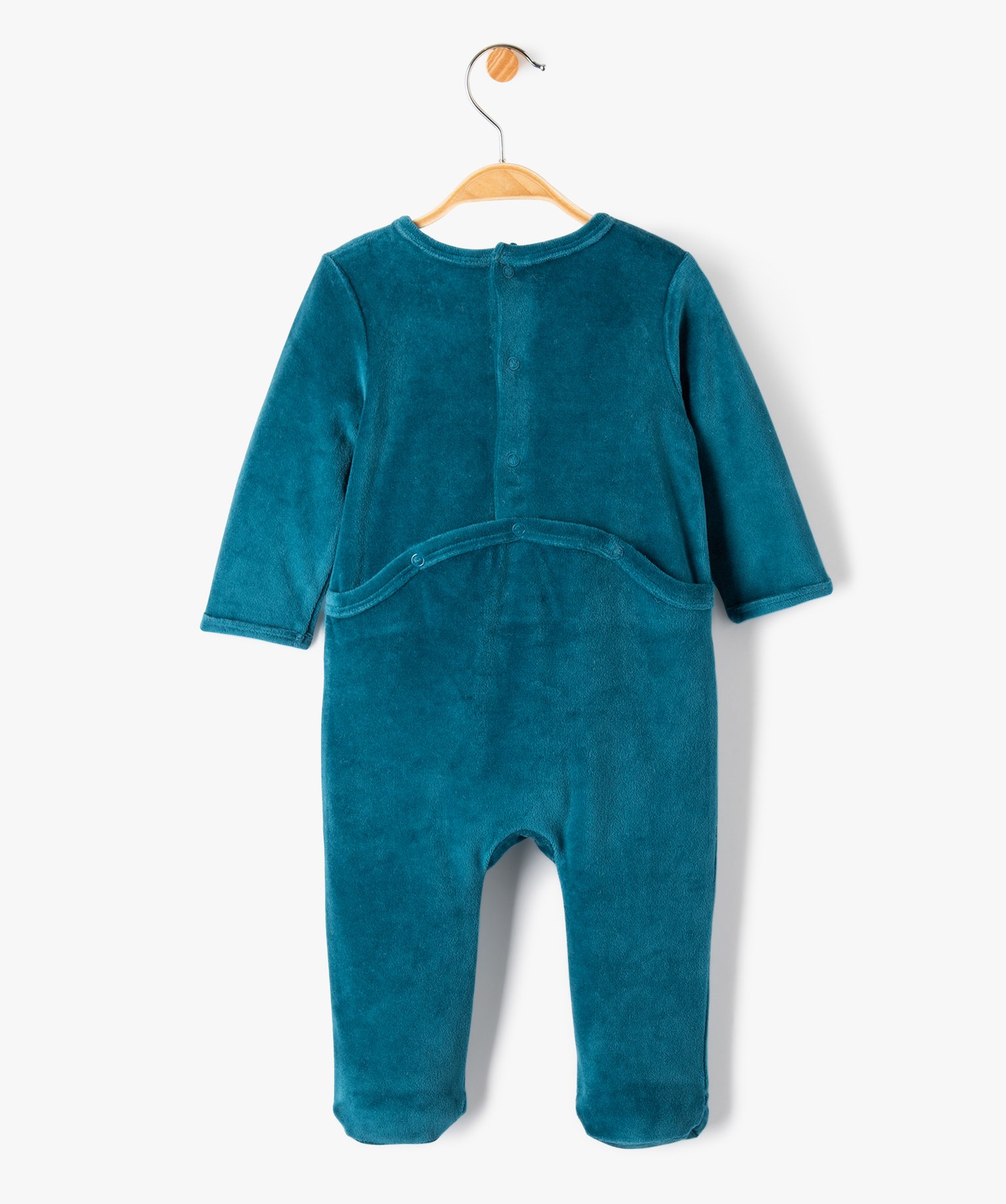 Pyjama bébé à pont-dos en velours avec message bleu fonce | GEMO