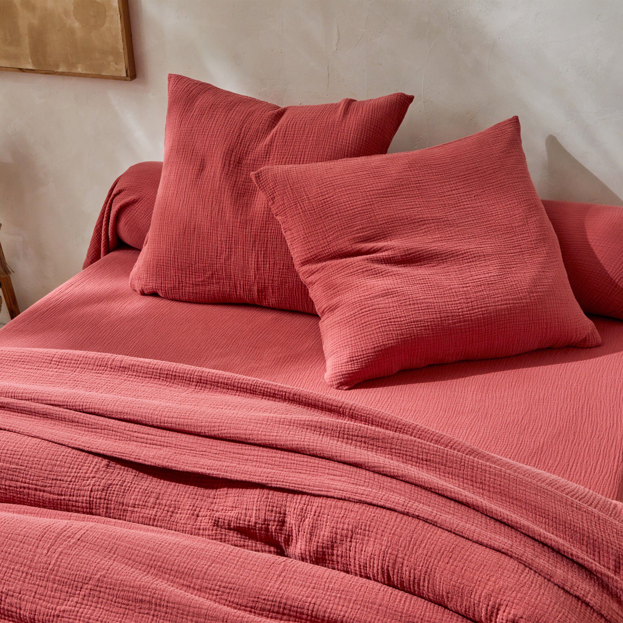 Linge de lit uni en triple gaze de coton