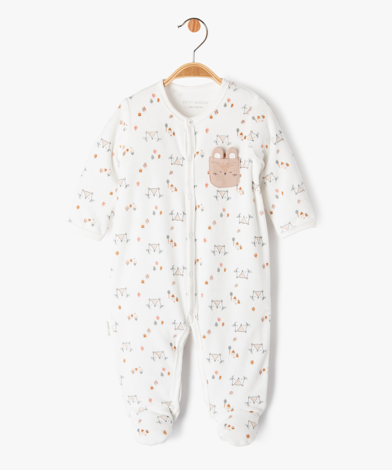 Pyjama en velours imprimé avec ouverture devant bébé - Pe... ecru | GEMO