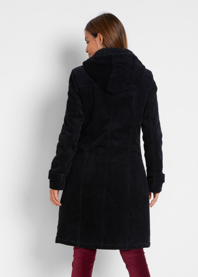 Gefütterter Cord-Dufflecoat, halblang