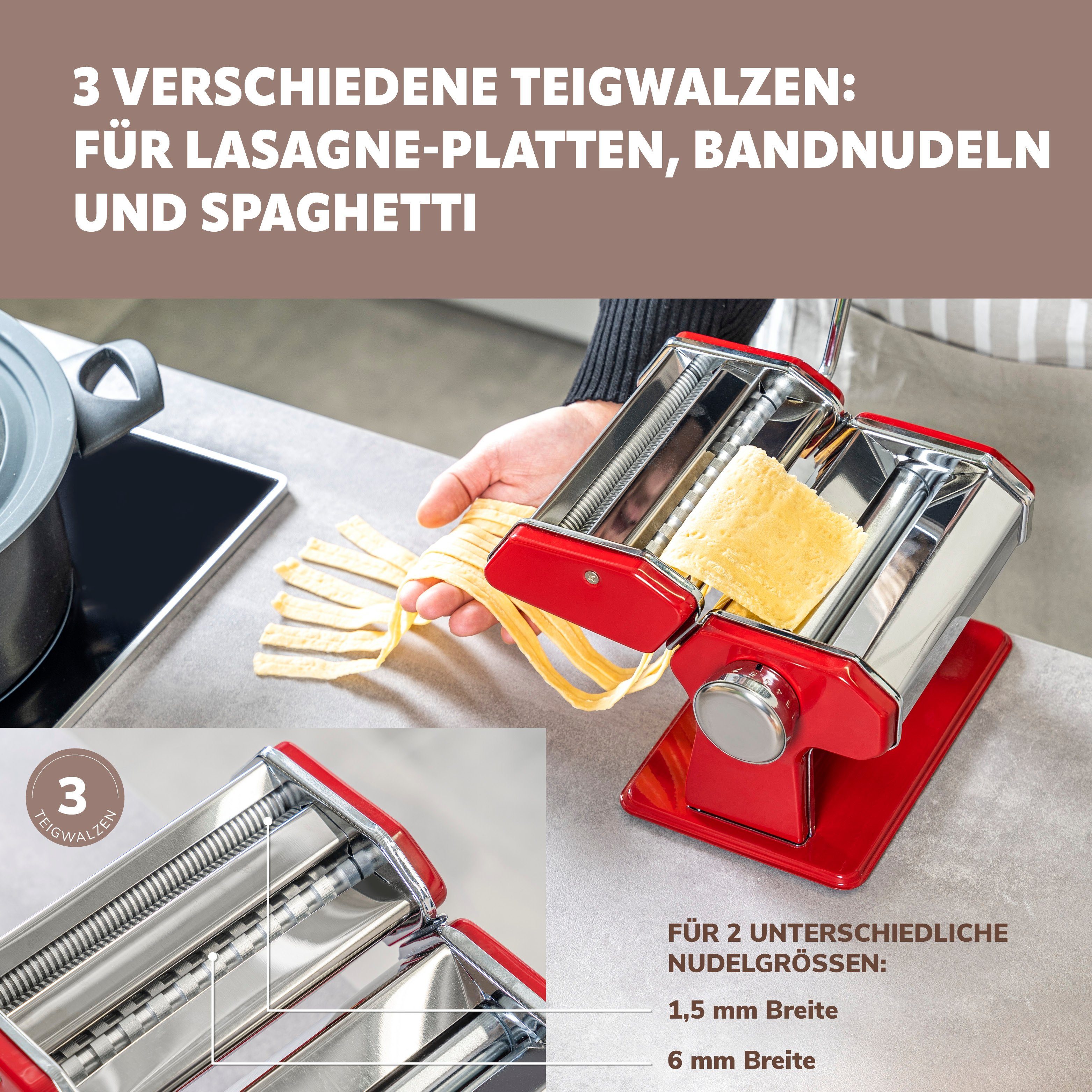 bremermann Nudelmaschine für Spaghetti, Pasta und Lasagne inkl. Nudeltrocker als Set, 7 Stufen, Edelstahl