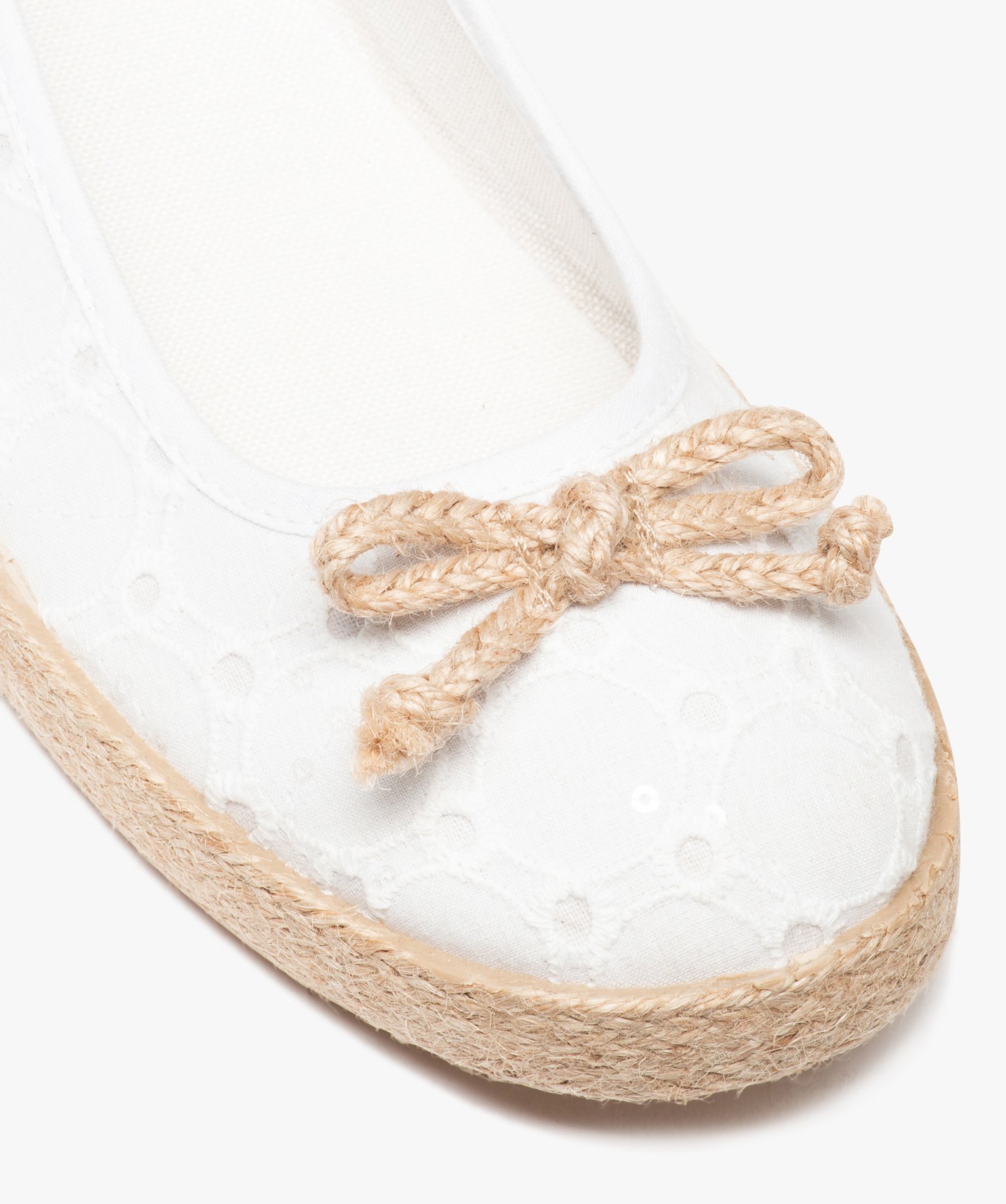 Ballerines femme en toile imprimée et semelle cordelette blanc | GEMO