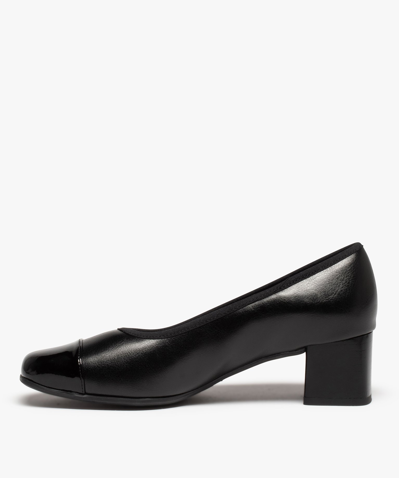 Escarpins femme confort unis à bout verni noir | GEMO