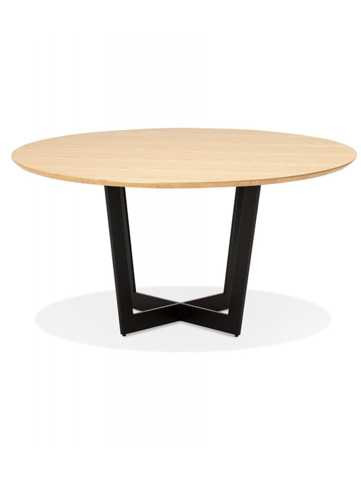 KADIMA DESIGN Runder Esstisch aus Massivholz mit Metallgestell | 120x120x75 cm in Beige günstig kaufen