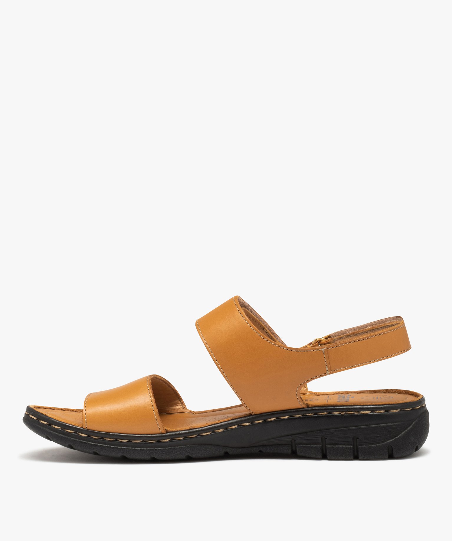 Sandales femme confort à brides scratch en cuir uni marron | GEMO