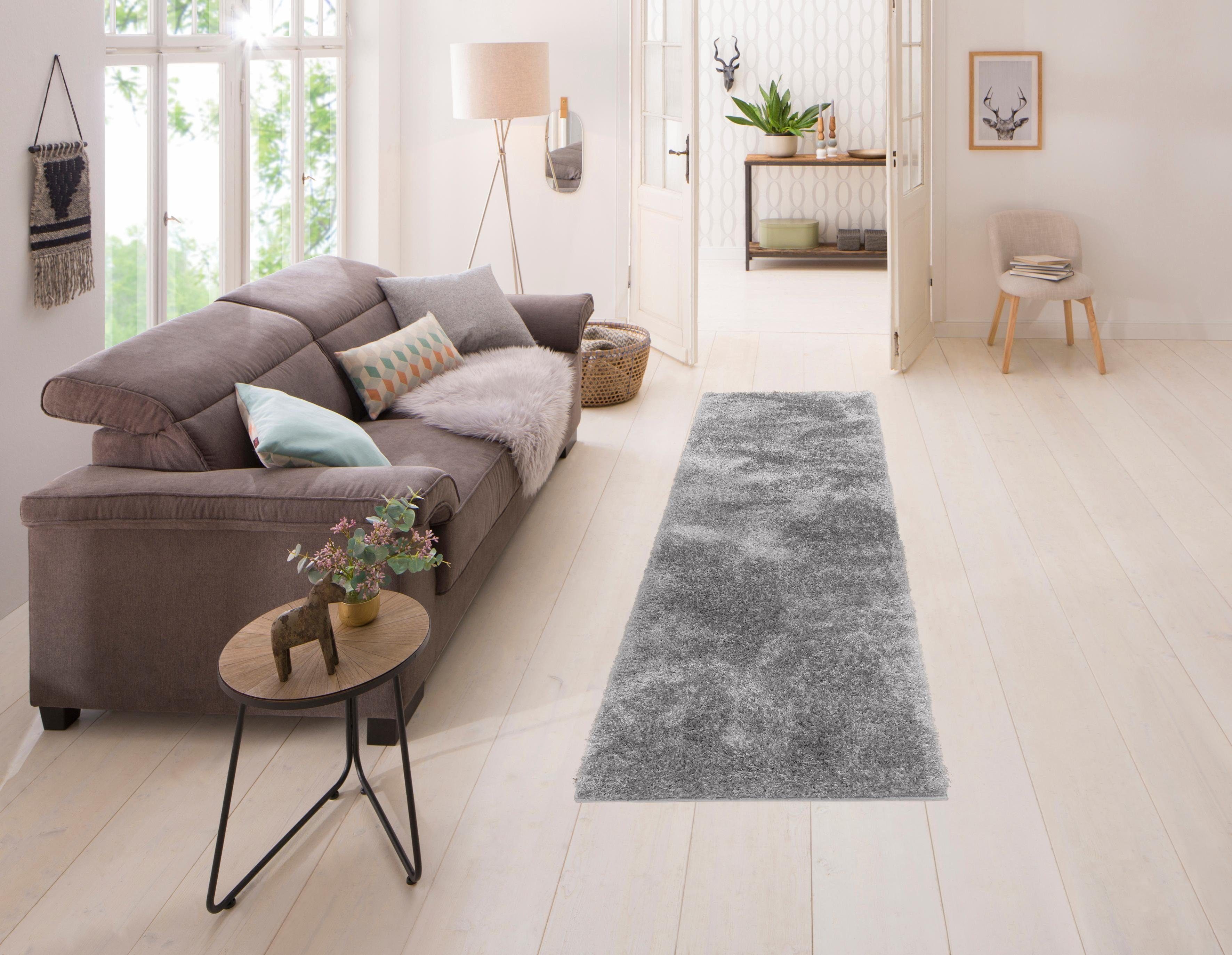 Hochflor-Läufer Malin, Home affaire, rechteckig, Höhe: 43 mm, Uni-Farben, leicht glänzend, besonders flauschig durch Mikrofaser