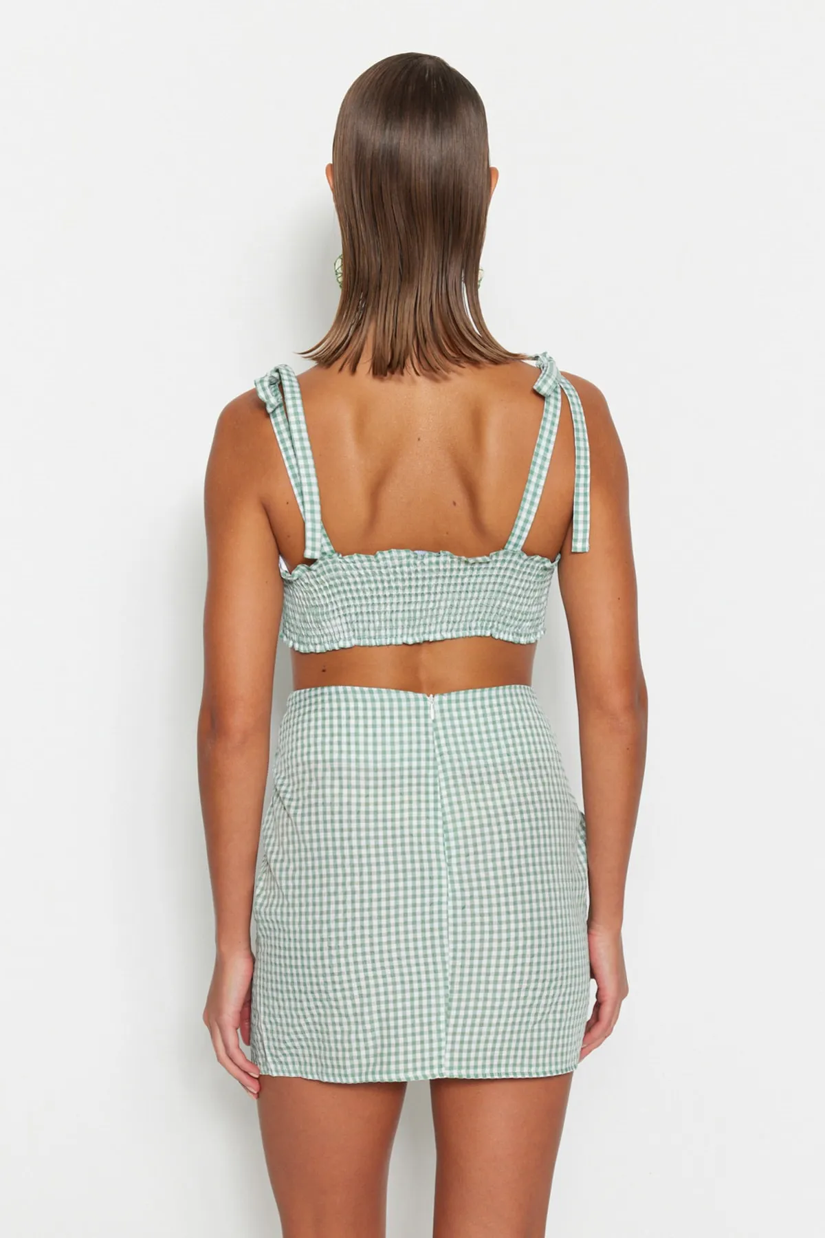 Trendyol Collection  Grüne Gingham-Krawatte, detailliertes gewebtes Unter-/Oberteil-Set TBESS21AU0091