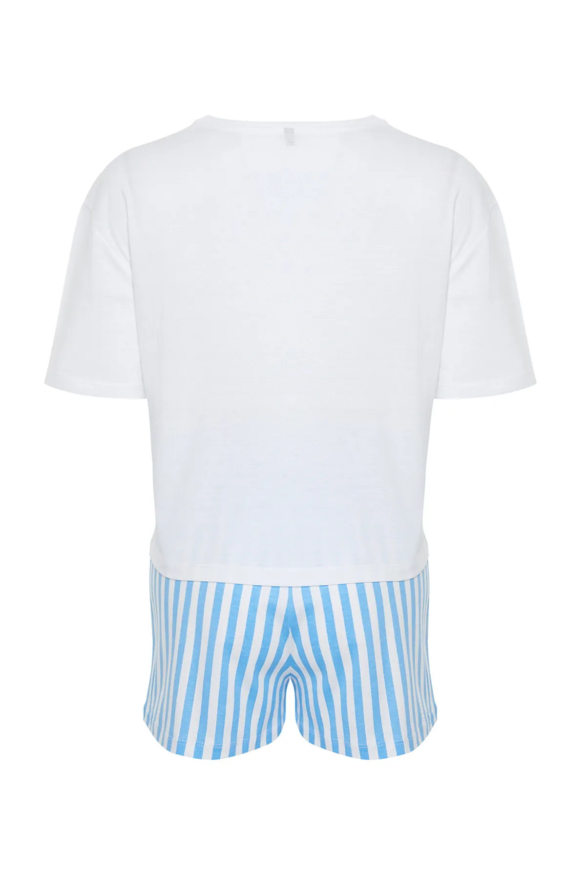 Trendyol Collection  Weiß-mehrfarbiges Pyjama-Set aus gestreiftem Strick für Damen, 100 % Baumwolle, für Paare THMSS24PT00175