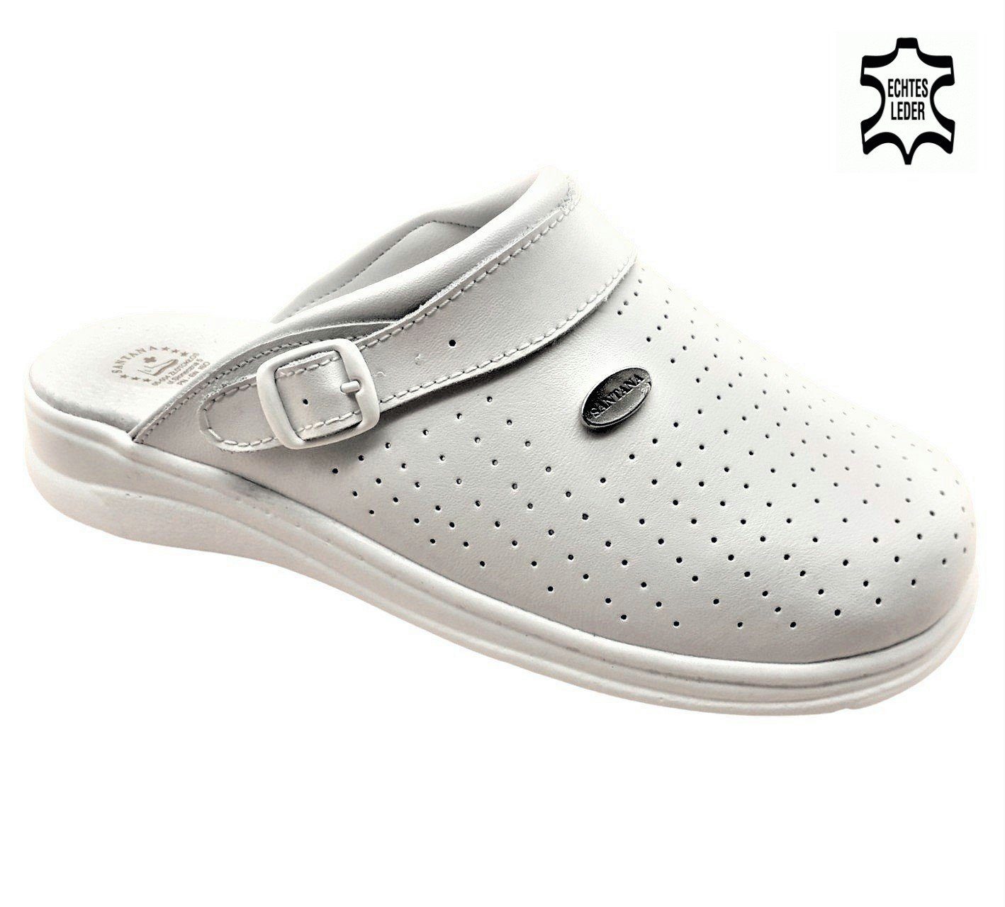 SANTANA Clog Leder Praxis-Schuhe Gesundheitsschuhe Arzt-Komfort Krankenhaus Clog Gesundheitsschuhe, Praxis-Schuhe, Arzt-Schuhe, Krankenhaus-Schuhe, Präventivschuhe, Damen Leder Hausschuhe, Berufsclogs, Berufsschuh, Rutschfest