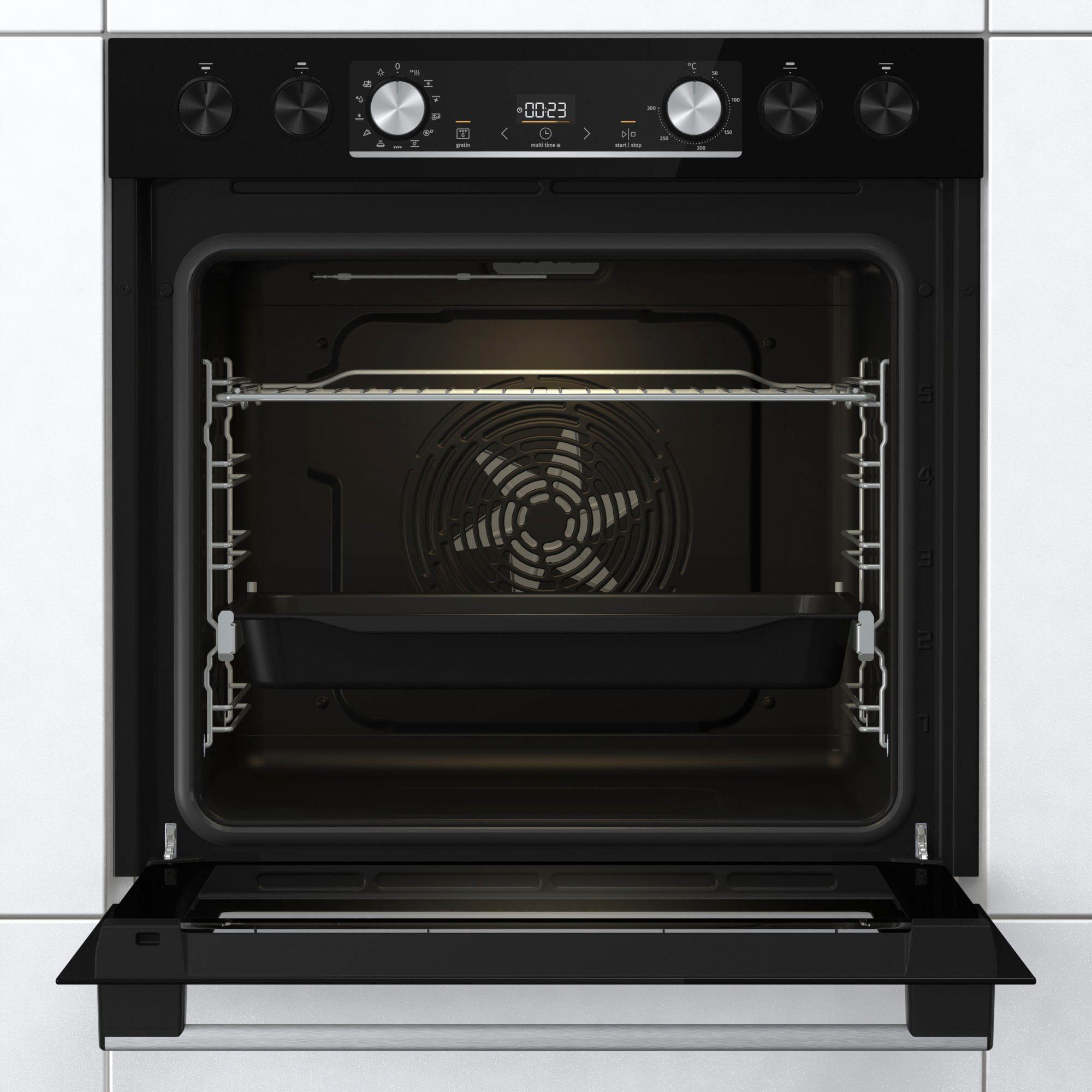 GORENJE Elektro-Herd-Set Black Set 4, mit 1-fach-Teleskopauszug, Aqua Clean
