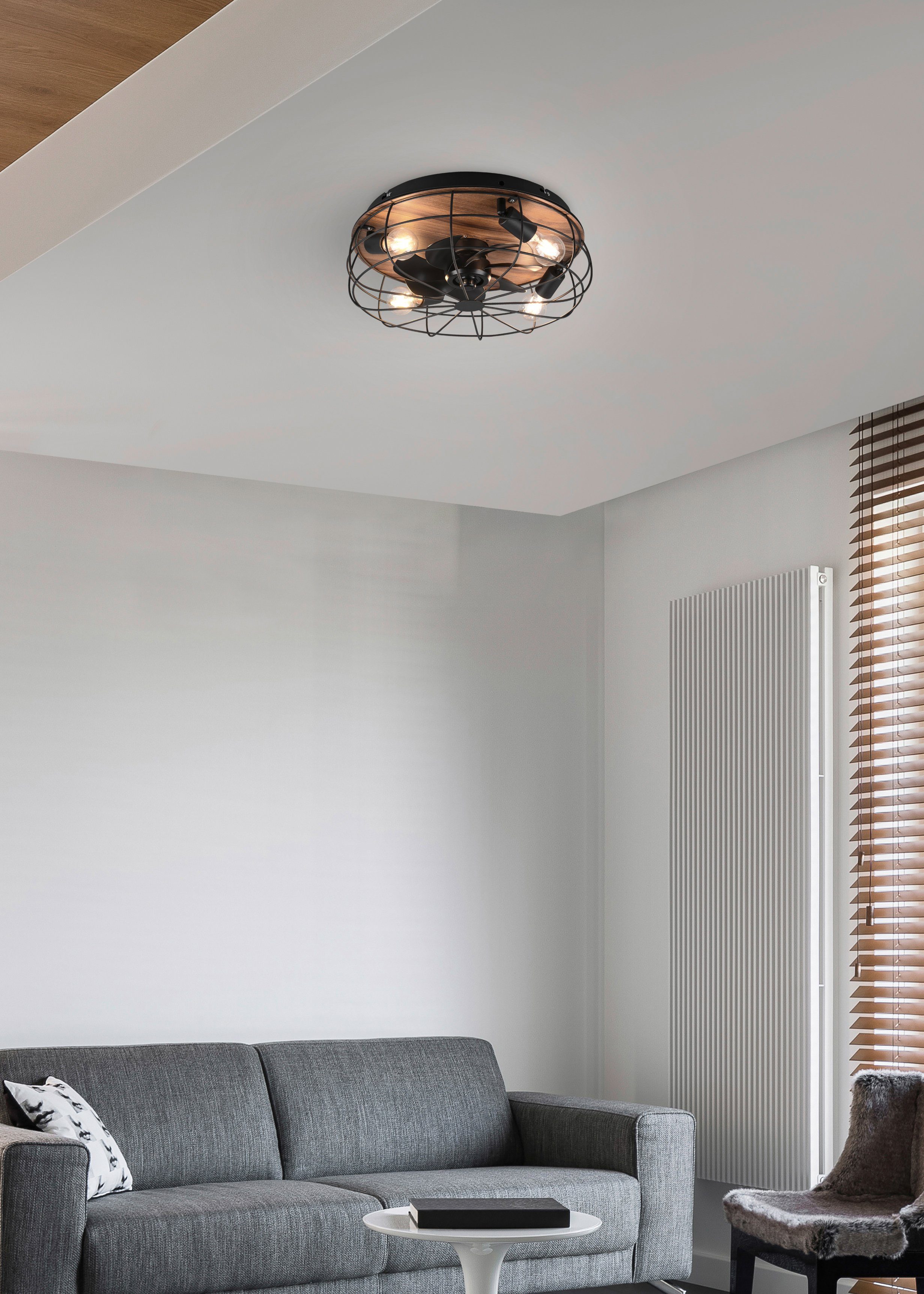 TRIO Leuchten Deckenleuchte Trondheim, Timerfunktion, Ventilatorfunktion, Leuchtmittel wechselbar, mit Ventilator, Fernbedienung., Leuchte/ Ventilator getrennt schaltbar