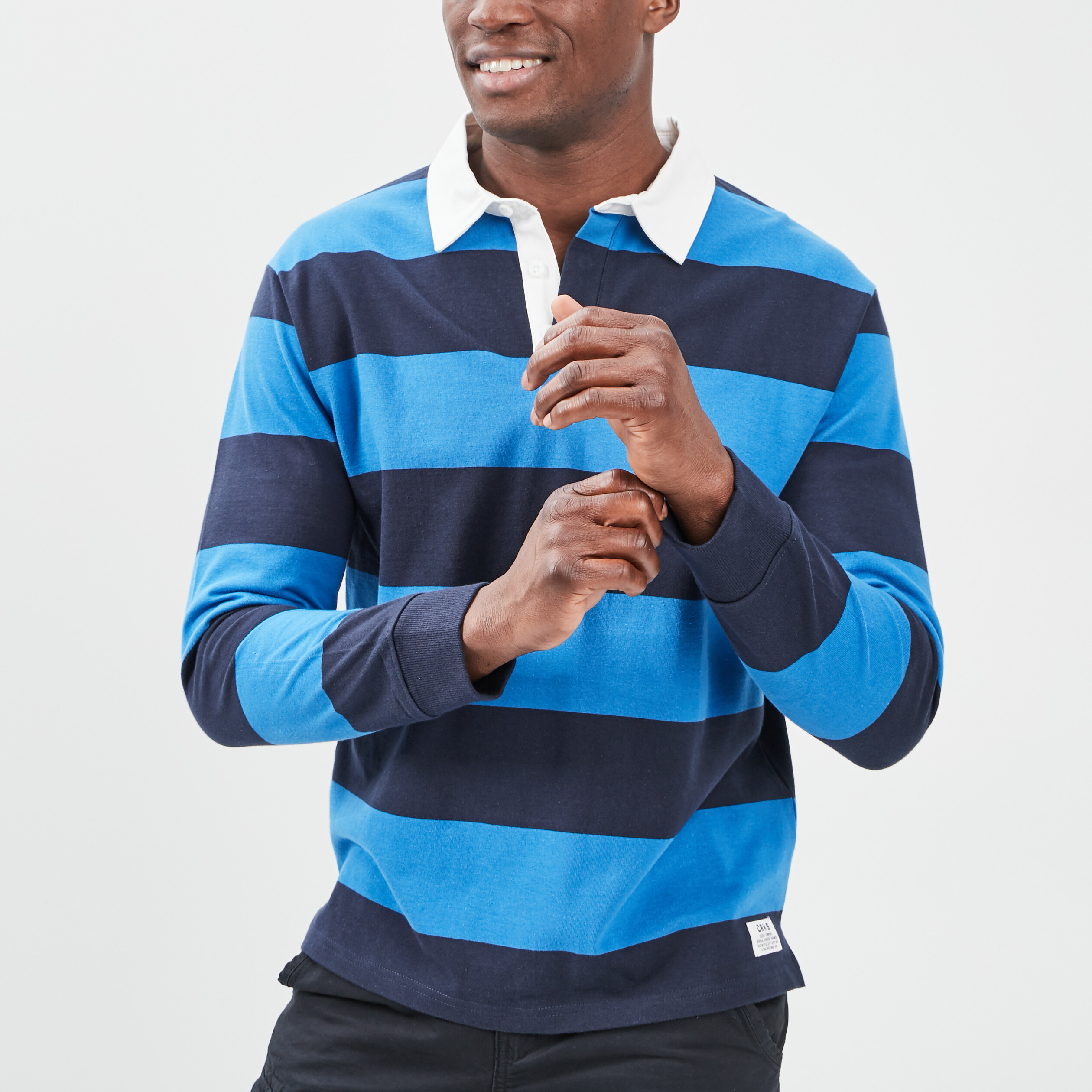 Polo manches longues bleu ciel homme | La Halle