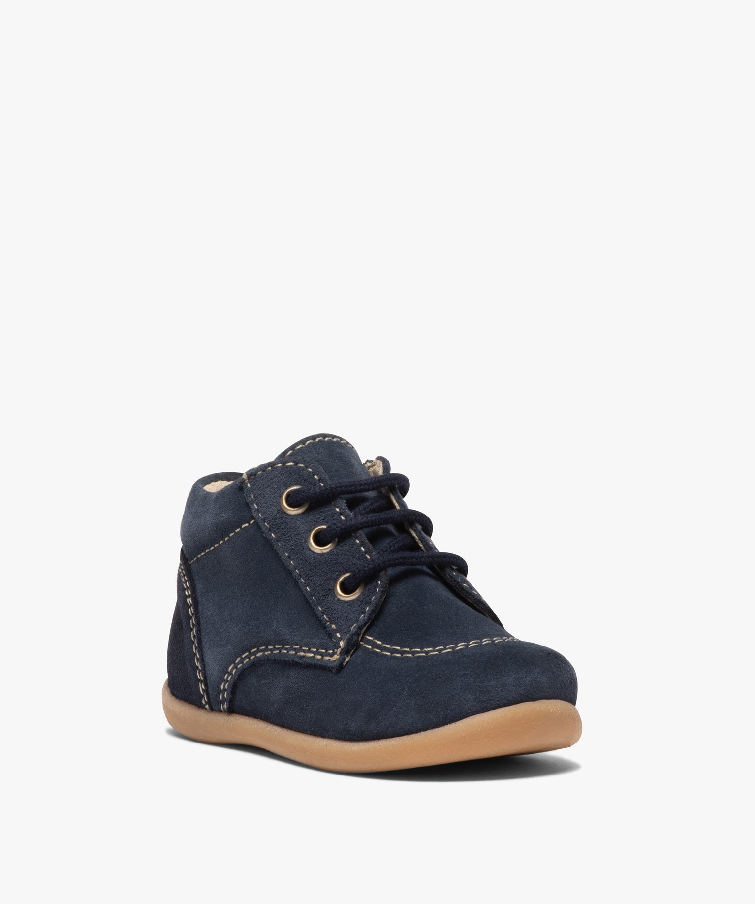 Chaussures premiers pas bébé Garçon dessus cuir uni marine | GEMO