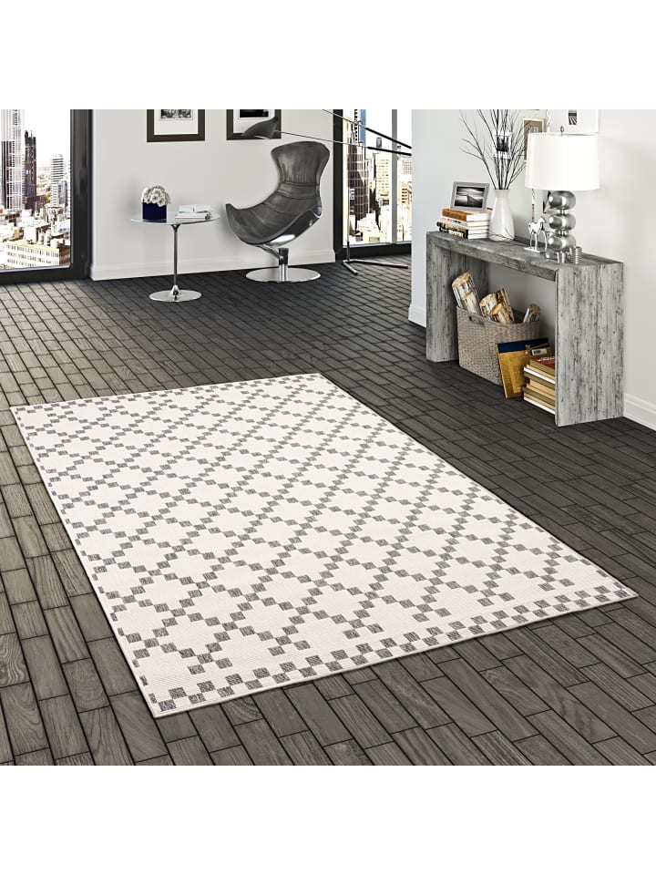 Pergamon In- und Outdoor Teppich Newport Modern Karo in Silber günstig kaufen