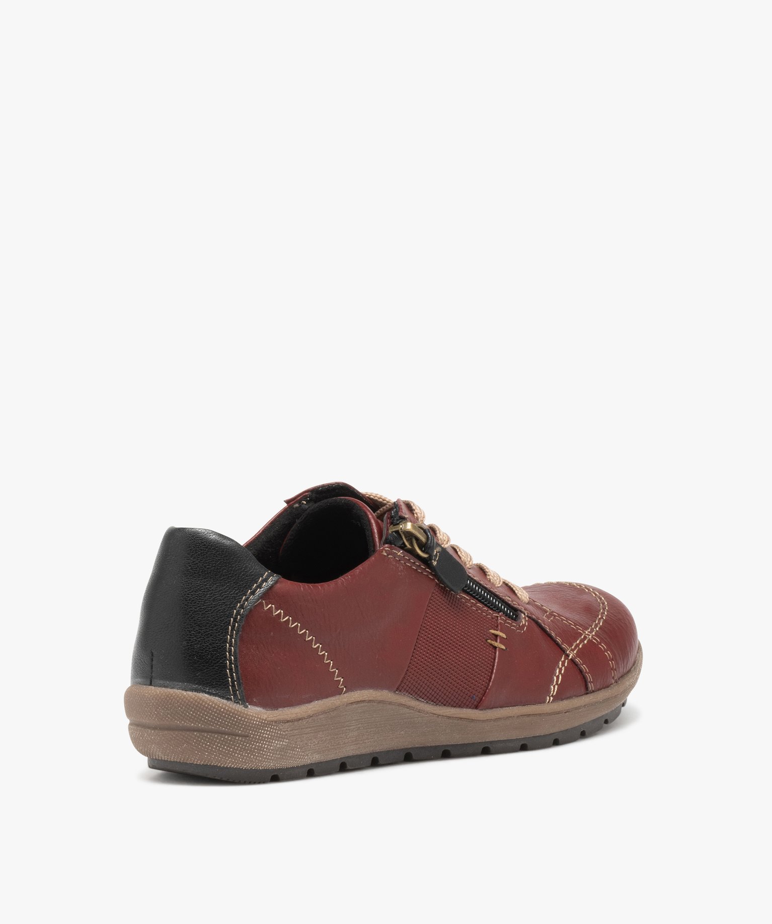 Derbies femme confort dessus uni à zip et à lacets - Softr... rouge | GEMO