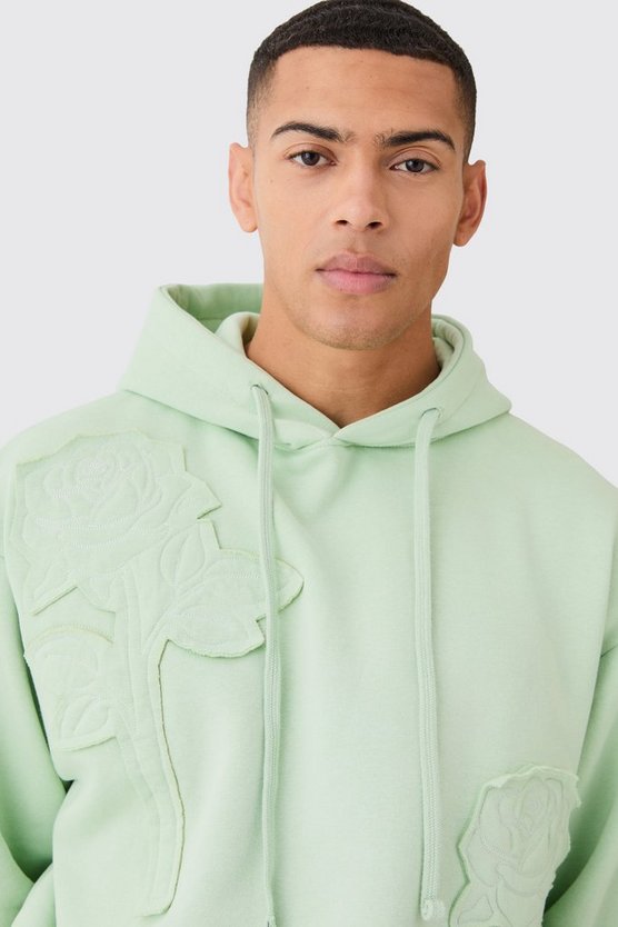 Oversize Hoodie mit Spray-Waschung und Rosen-Stickerei