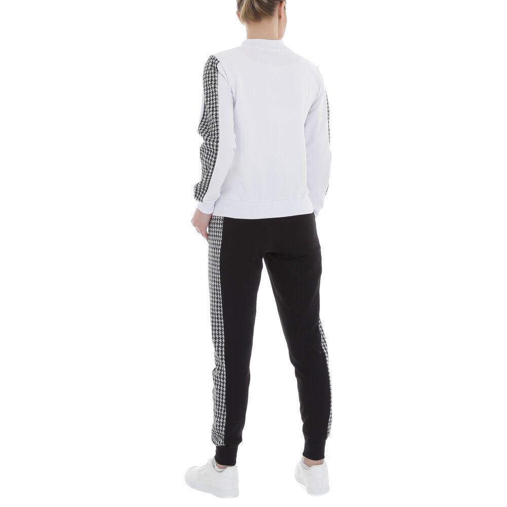 Ital-Design Jogginganzug Damen Freizeit, Hahnentritt Stretch Jogging- & Freizeitanzug in Weiß