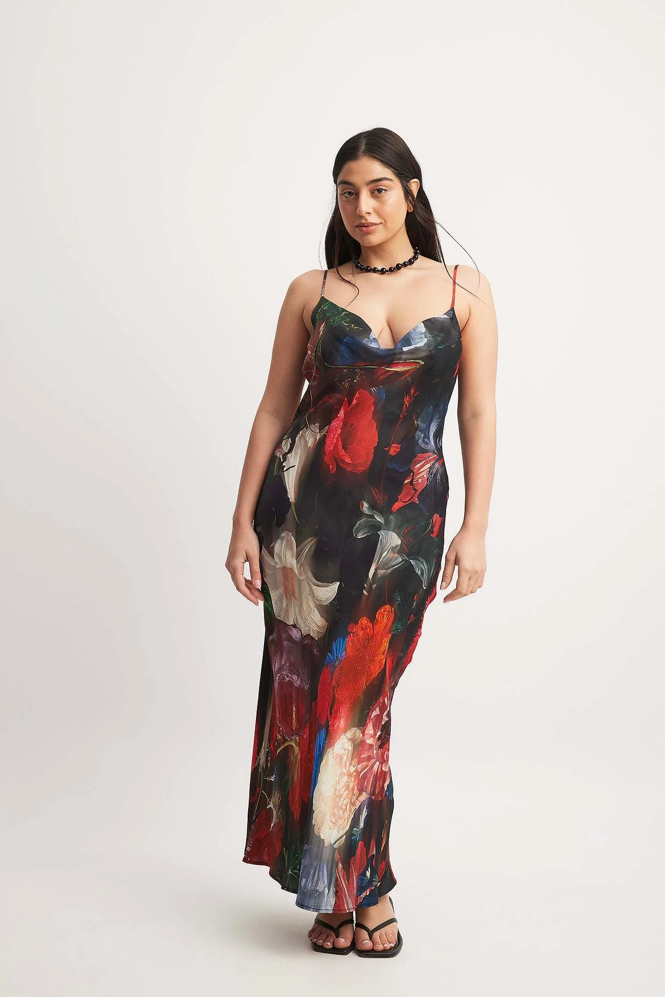Midi-Slipkleid mit Wasserfallausschnitt