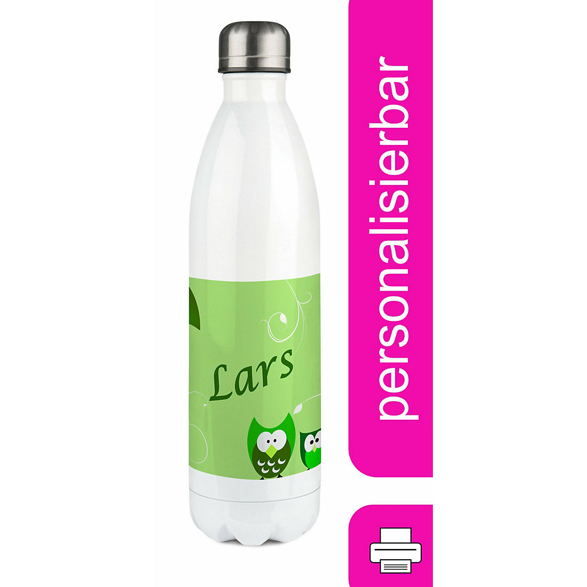Edelstahl Kinder Thermoflasche / Trinkflasche bunt Eule Farbe grün Spülmaschinenfest, Auslaufsicher, Bruchfest, Doppelwandig, Für Heißgetränke geeignet, Mit Deckel, Isoliert