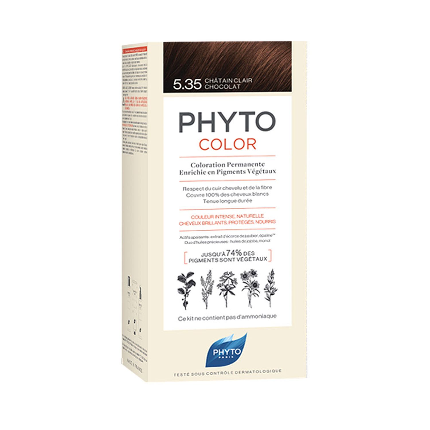Phyto Phytocolor Coloration Permanente 5.35 Châtain Clair Chocolat - Cheveux Colorés Ou Blancs