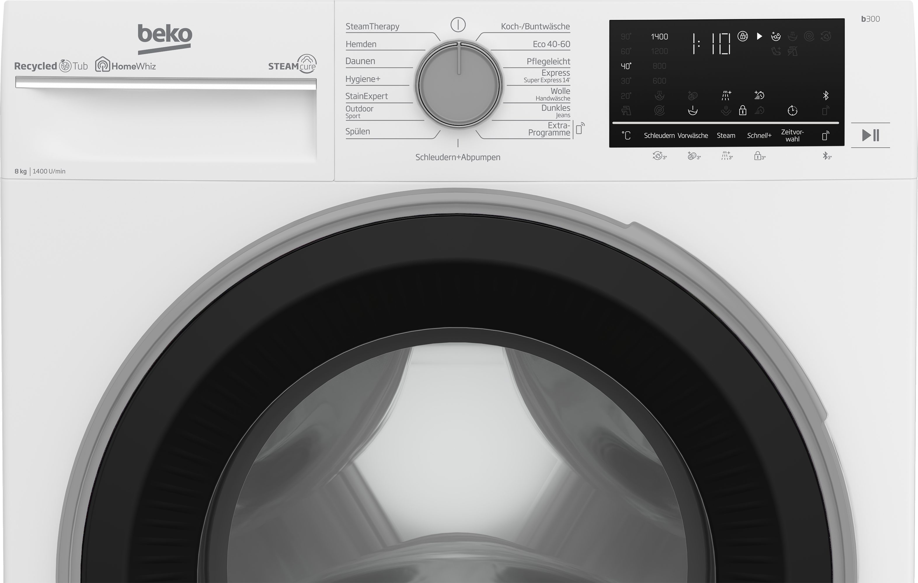 BEKO Waschmaschine b300 B3WFU58415W1, 8 kg, 1400 U/min, SteamCure - 99% allergenfrei