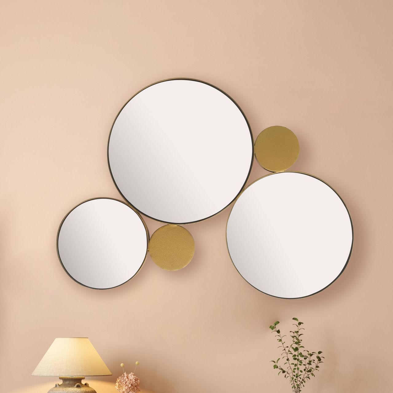 Wohnling Wandspiegel Kreise 80x60 cm Metall Gold