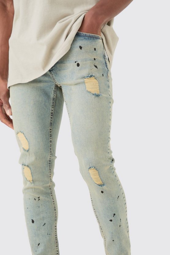 Super Skinny Stretch Ripped Jeans In Vintage Blue