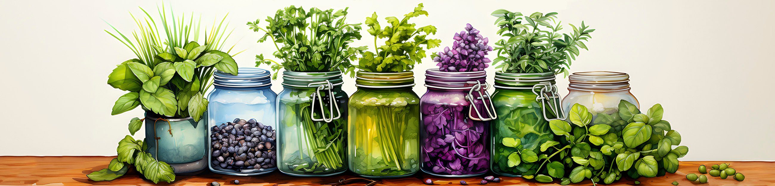 Wallarena Fototapete Küche Kräuter im Glas Vlies Tapete Wandtapete 250x60 cm, Glatt Vlies, Abwaschbares Vlies, Natur, Tapete inklusive Kleister Vliestapete Motivtapete Laminiert Waschbar