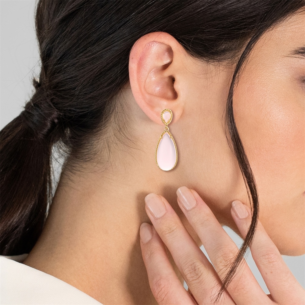 Rafaela Donata Boucles doreilles Argent sterling Quartz rose en Or jaune Bijoux
