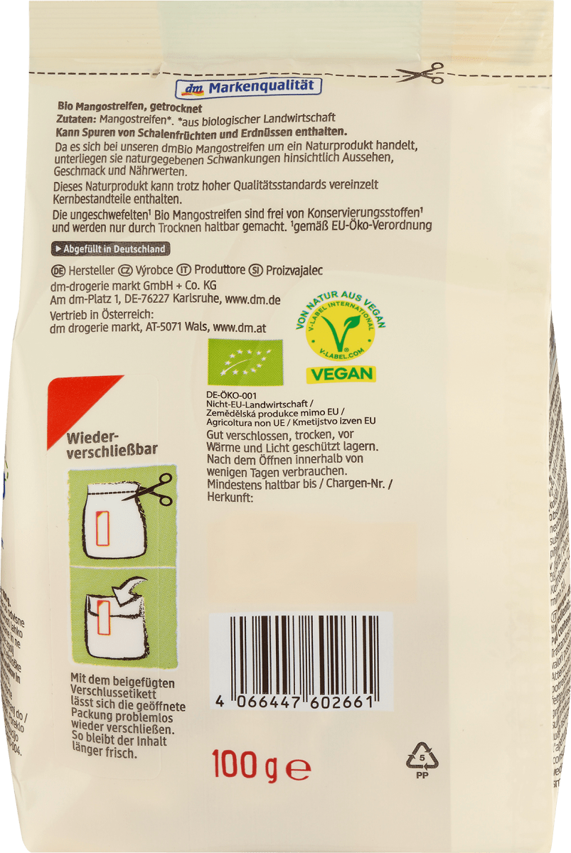 Trockenfrüchte, Mangostreifen, Naturland, 100 g