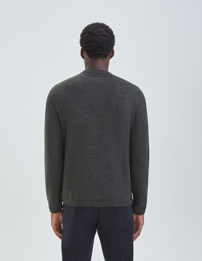 Pull kaki tricot mouliné à col rond Homme