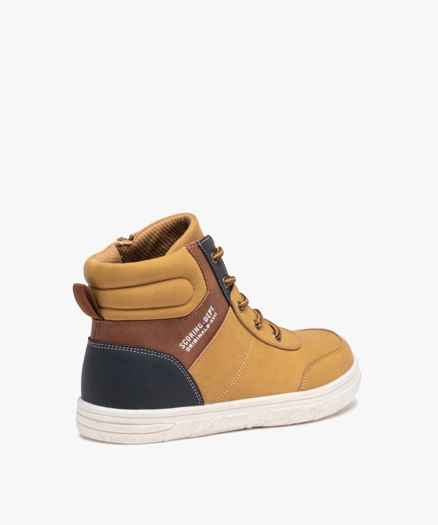 Baskets mid-cut à lacets et scratch Garçon camel | GEMO