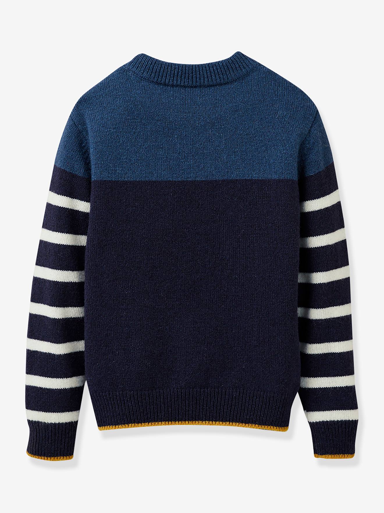 Pull colorblock garçon en Lambswool CYRILLUS marine