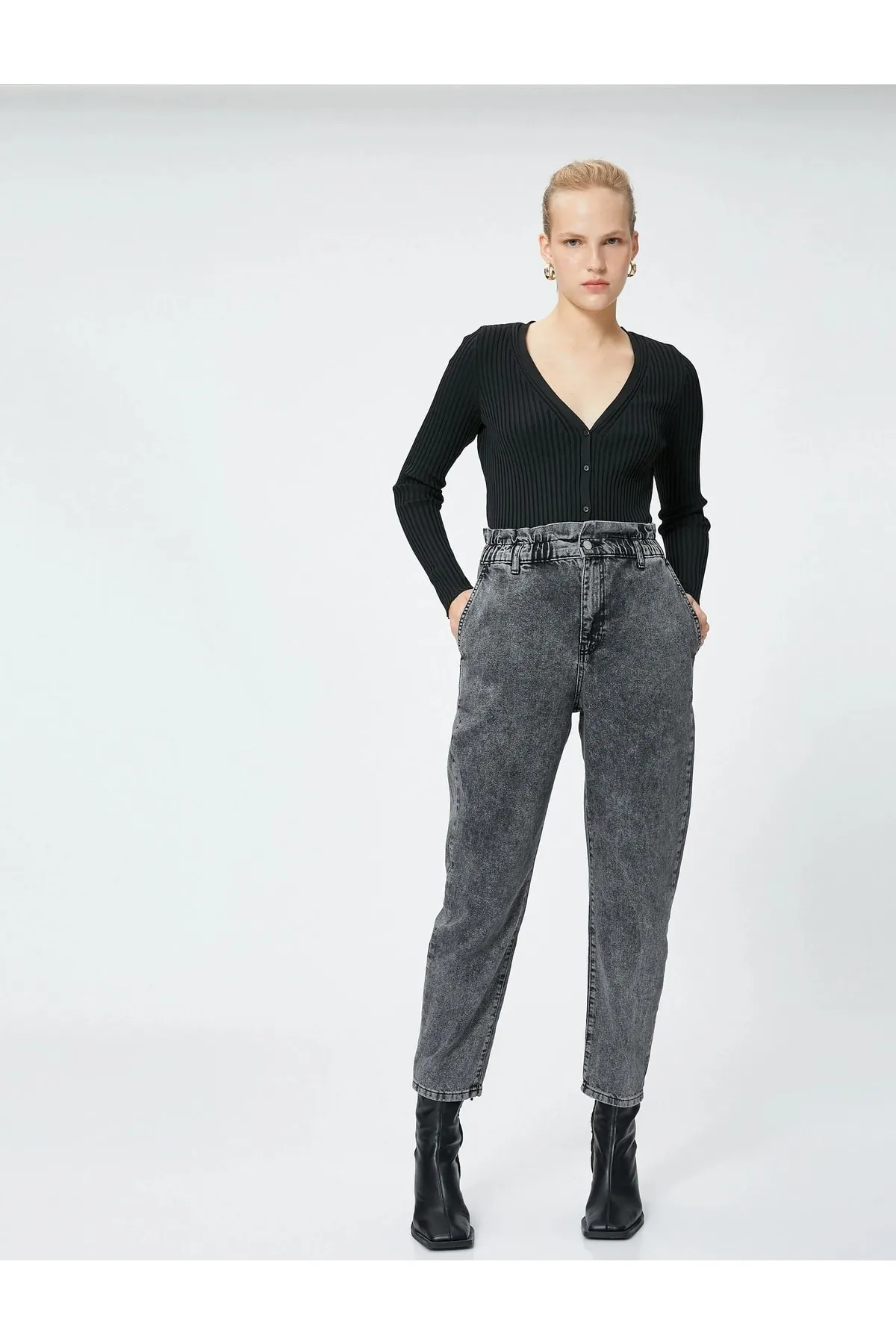 Koton  Jeans mit elastischem Bund, hohe Taille – Baggy-Jeans
