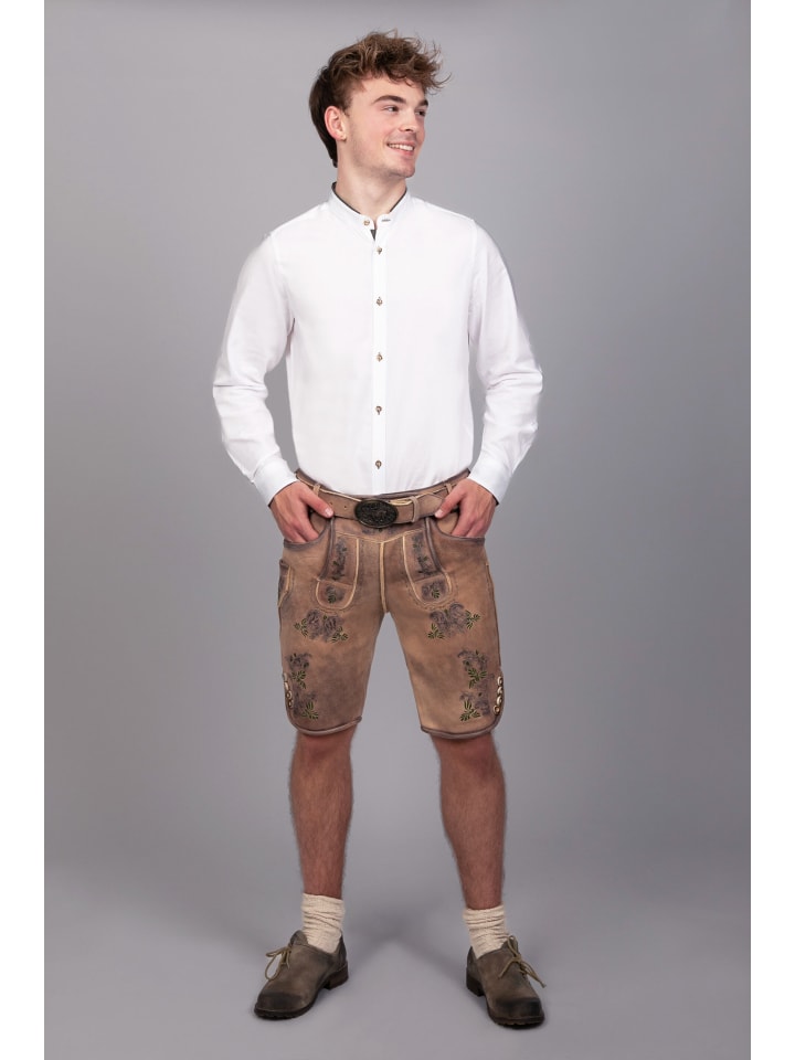 Edelnice Kurze Wildbock Lederhose Peter grün sämisch in braun günstig kaufen