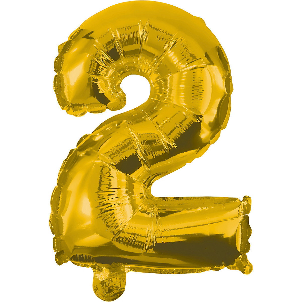 Folienballon Zahl 2 gold, 32 cm, inkl. Pustehalm