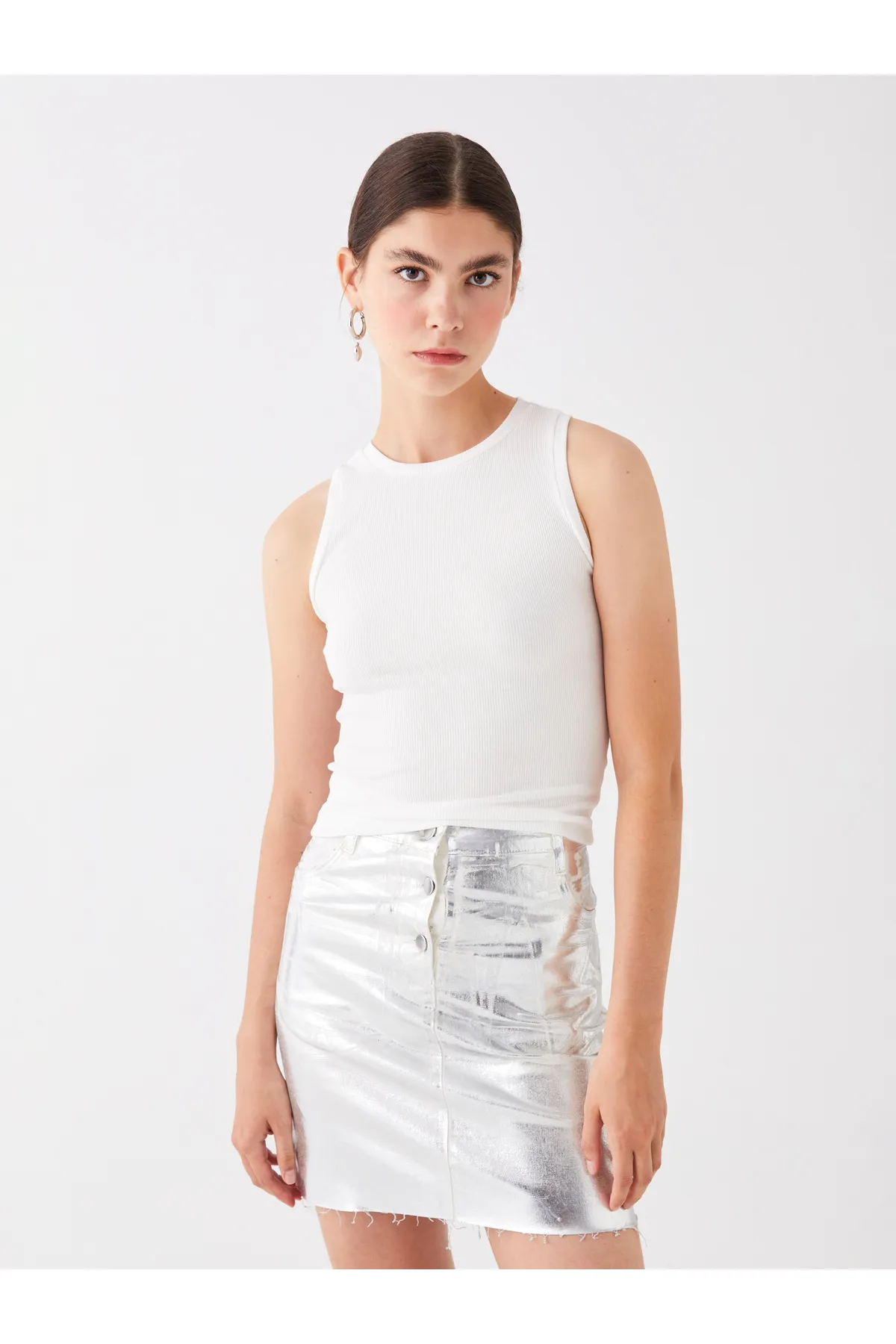 LC Waikiki  Einfarbiges Athlete-Shirt für Damen mit Rundhalsausschnitt