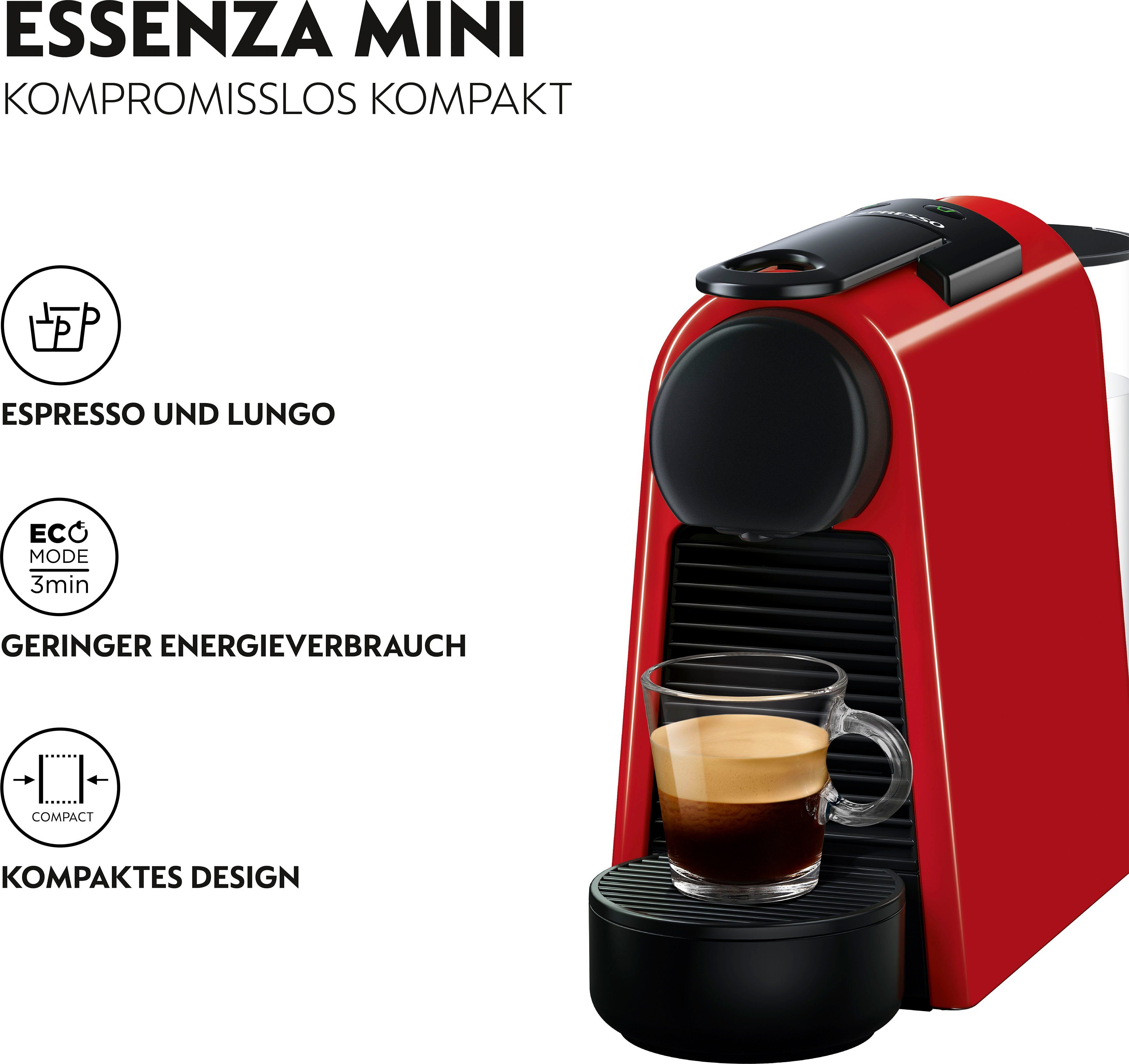 Nespresso Kapselmaschine Essenza Mini EN85.R von DeLonghi, Red, inkl. Willkommenspaket mit 7 Kapseln