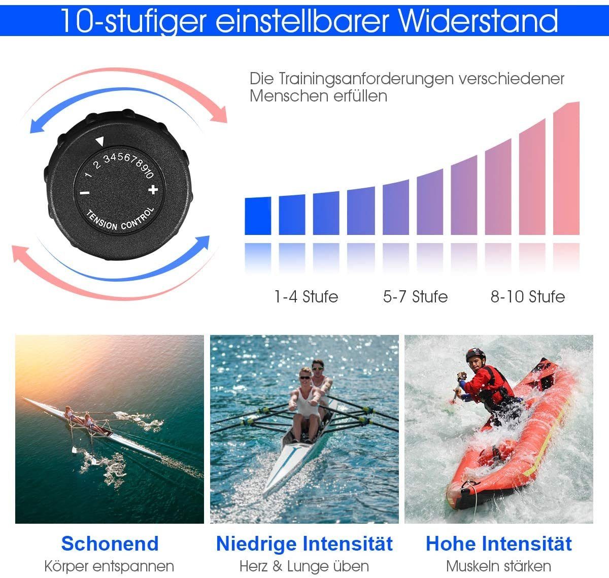 COSTWAY Rudergerät klappbar Rudermaschine, mit 10-stufigem Widerstand & LCD-Monitor, Belastbarkeit 120 kg
