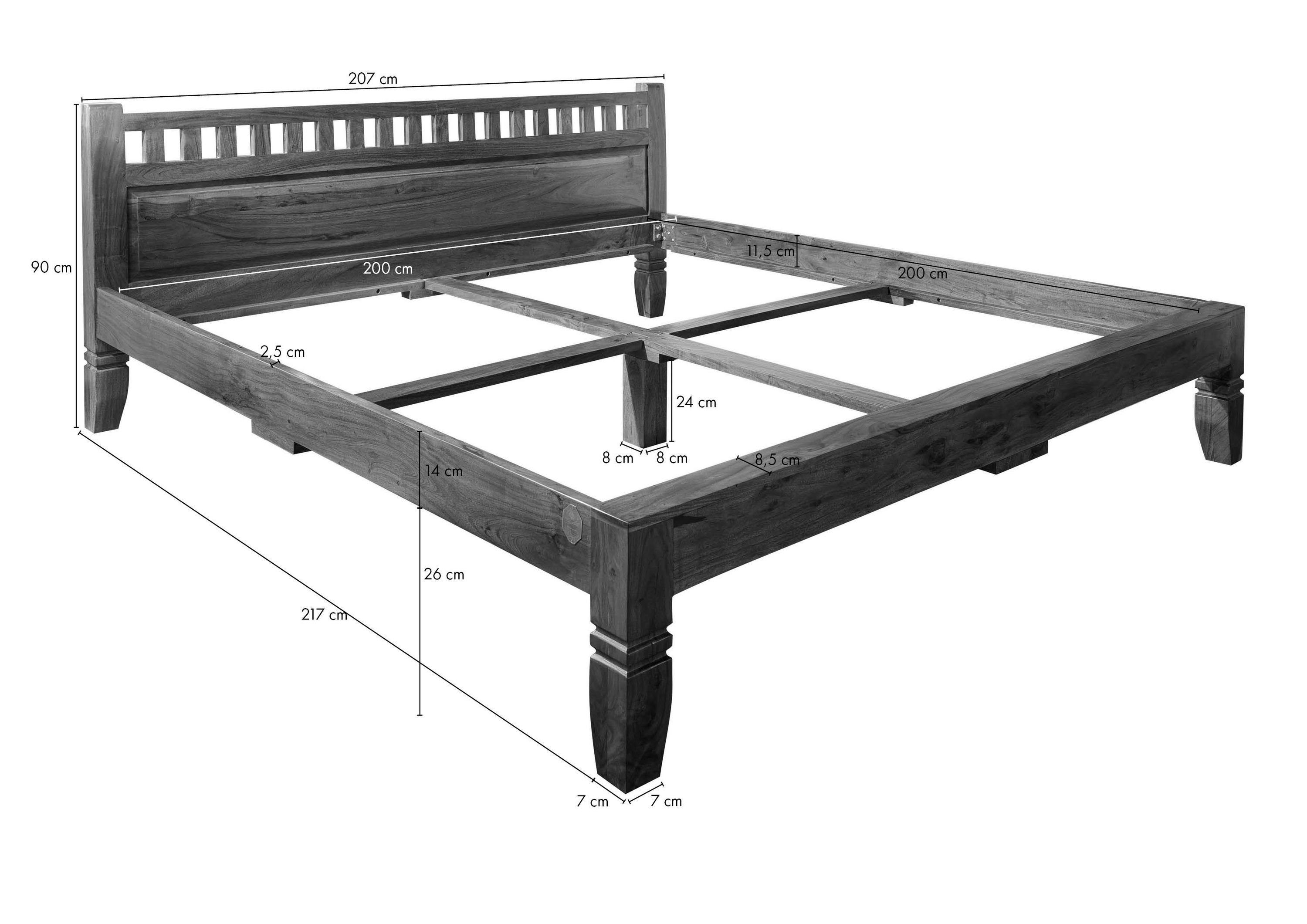 Massivmoebel24 Massivholzbett Bett Akazie 200x200x90 honig lackiert OXFORD #224