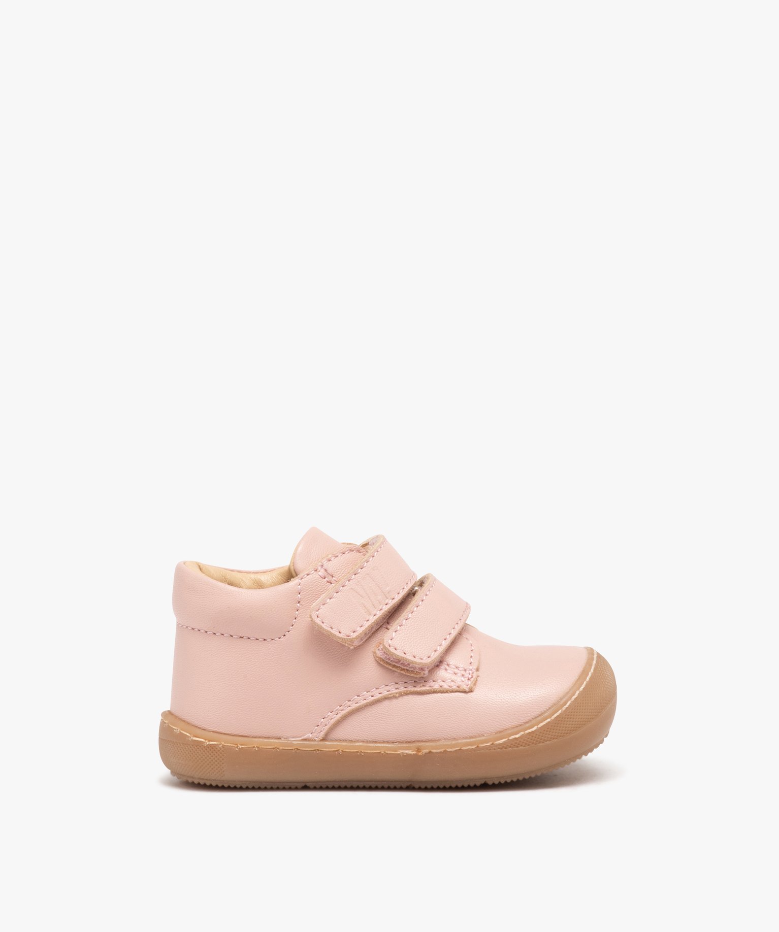 Baskets premiers pas bébé fille dessus en cuir uni - NA! rose | GEMO