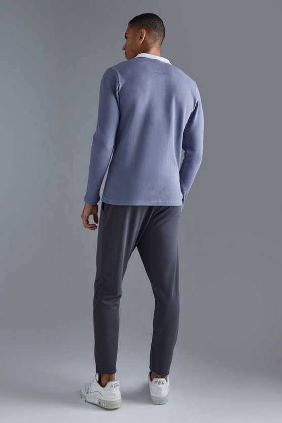 Langärmliges Slim-Fit Poloshirt in Waffeloptik